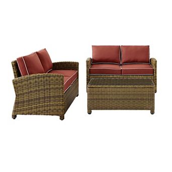 Crosley Bradenton Outdoor Wicker Two Loveseat & Coffee Table 3 pc Set