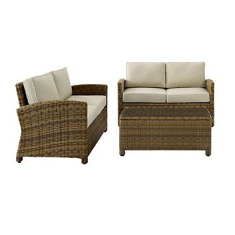 Crosley Bradenton Outdoor Wicker Two Loveseat & Coffee Table 3 pc Set