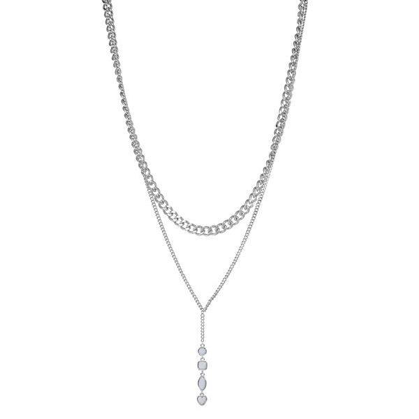 Simply Vera Vera Wang Silver Tone White Layered Y Necklace