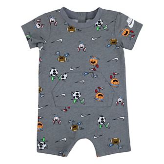 Newborn Baby Boy Nike Allover Print Sportsball Romper