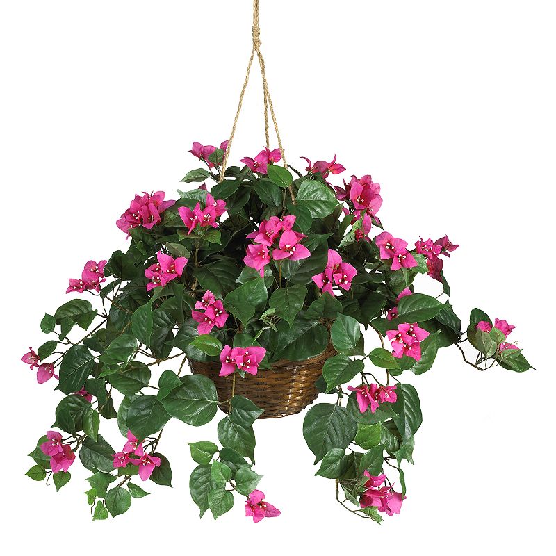 Nearly Natural 24  Bougainvillea Hanging Basket Artificial Plant  Pink