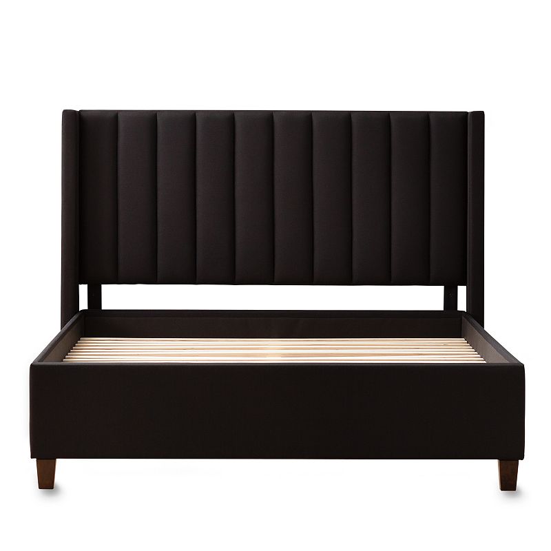 Lucid Dream Collection Wingback Upholstered Bed with Vertical Channels, Bla