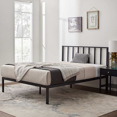 Lucid Dream Collection Metal Platform Bed with Vertical Bar Headboard White King