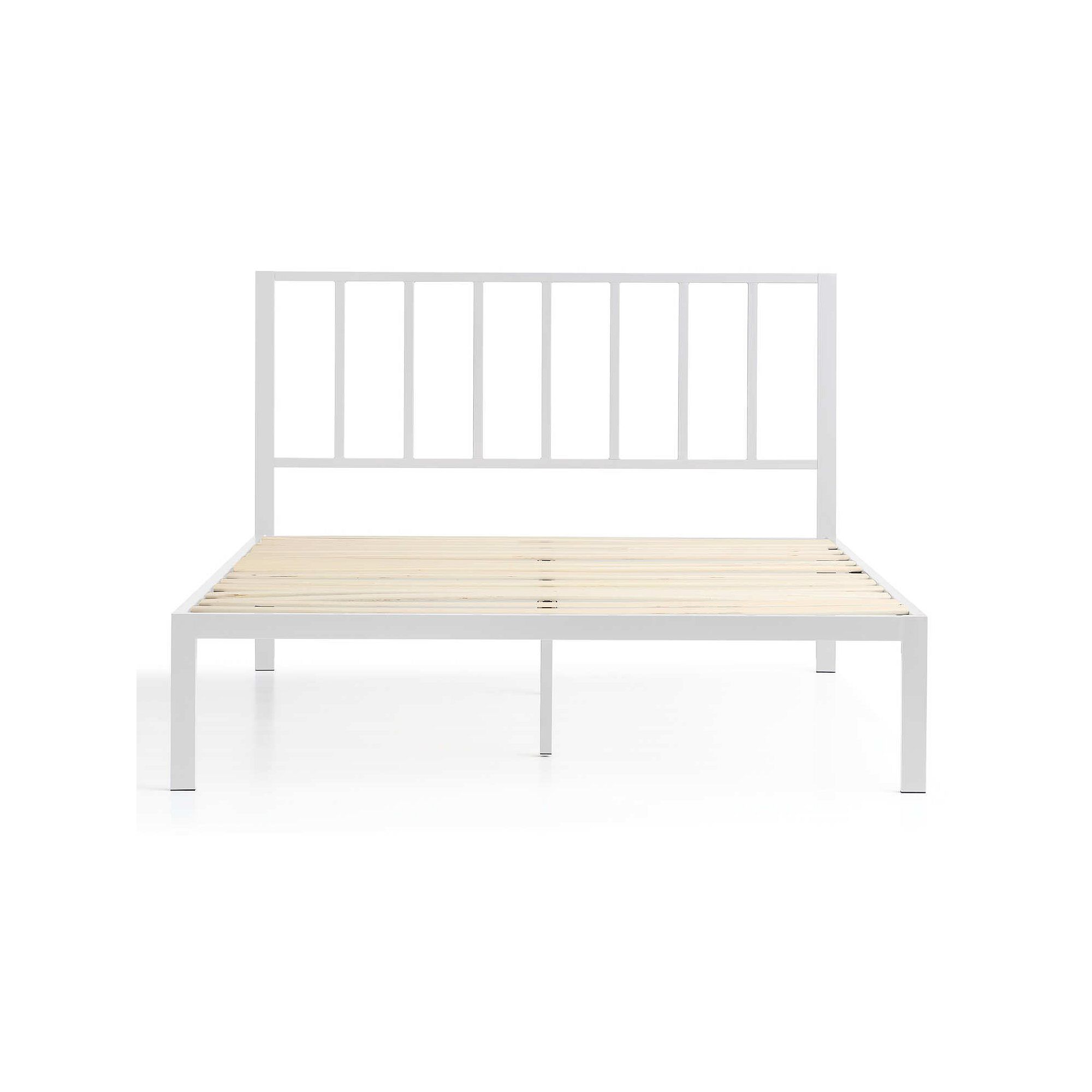 Lucid Dream Collection Metal Platform Bed with Vertical Bar Headboard, Whit