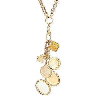 1928 Gold Tone Victorian Art, Book & Heart Locket Necklace