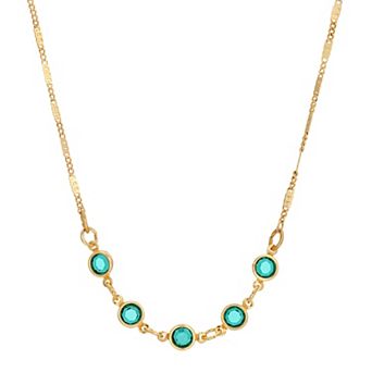 1928 Gold Tone Petite Green Crystal Necklace