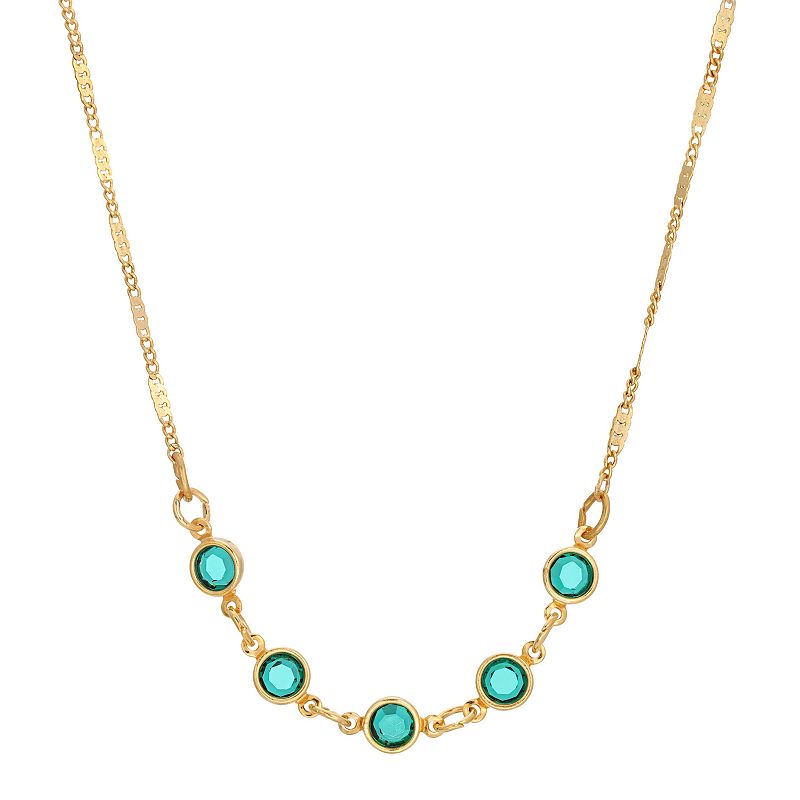 1928 Gold Tone Petite Green Crystal Necklace, Womens