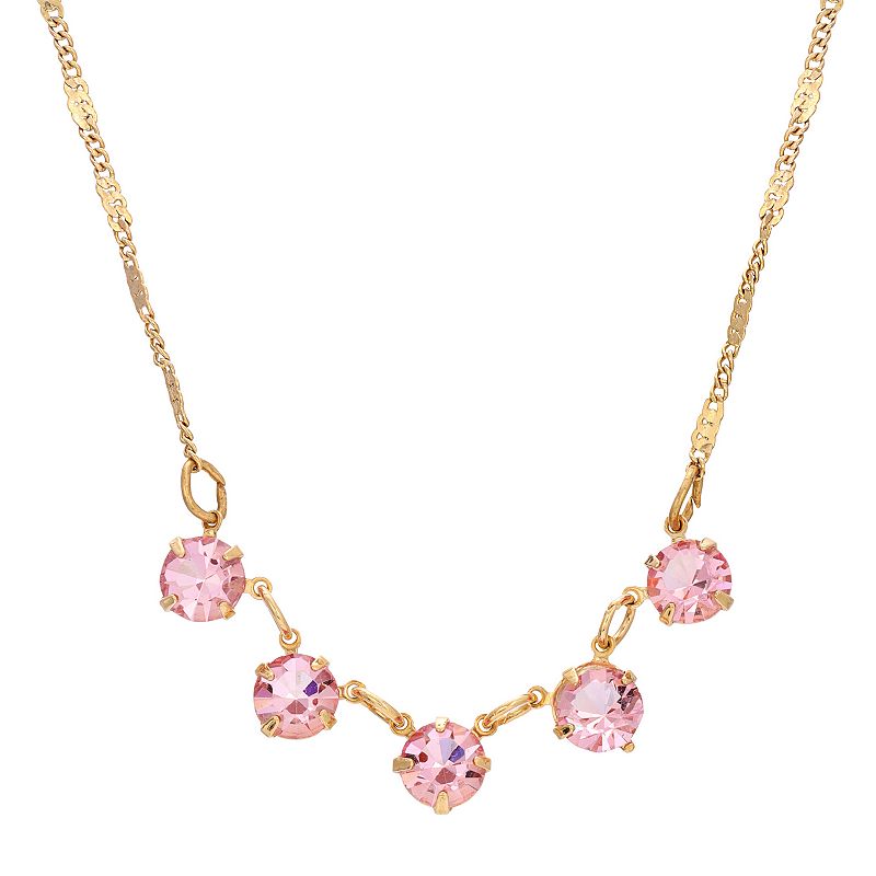 1928 Gold Tone Petite Pink Crystal Necklace, Womens