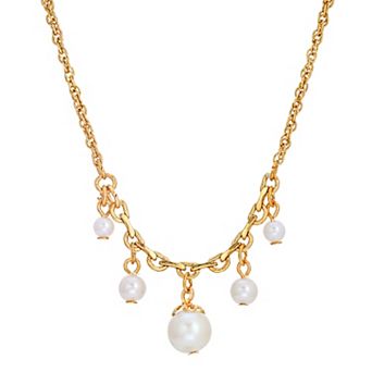 1928 Gold Tone Simulated Pearl Drop Necklace