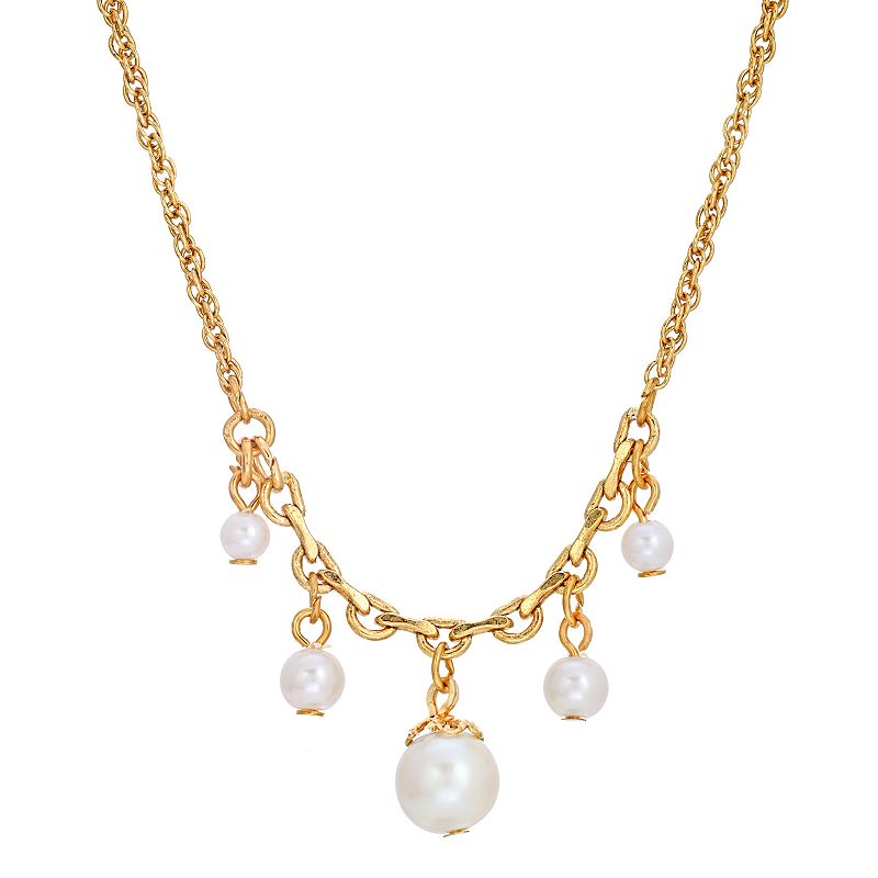 1928 Gold Tone Simulated Pearl Drop Necklace, Womens, White