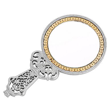 1928 Gold and Silver Tone Dark Blue Cats Handheld Mirror