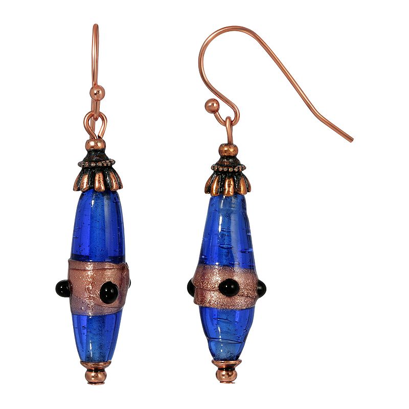 1928 Copper Tone Blue Drop Earrings, Womens