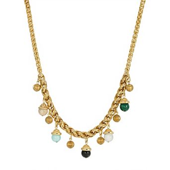 1928 Gold Tone Genuine Stone Drop Necklace