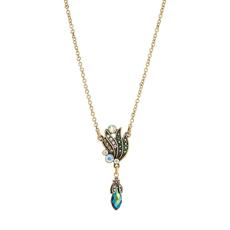 1928 Antiqued Gold Tone Simulated Crystal Petal Pendant Necklace, Womens, 