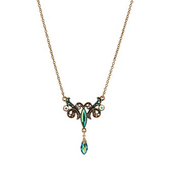 1928 Antiqued Gold Tone Aurora Borealis Simulated Crystal Bead Necklace
