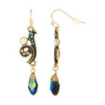 1928 Antiqued Gold Tone Multicolor Simulated Crystal Droplet Bead Earrings