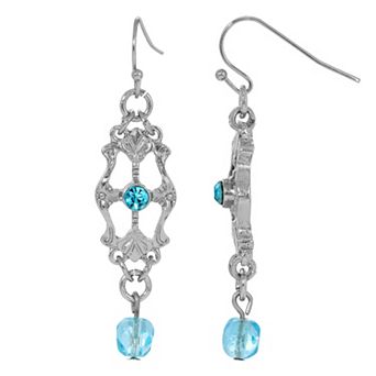 1928 Silver Tone Light Blue Crystal Link Earrings