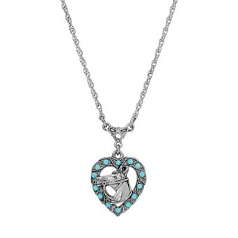 1928 Silver Aqua Crystal Horse Heart Necklace