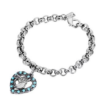 1928 Silver Tone Aqua Crystal Horse Head Heart Bracelet