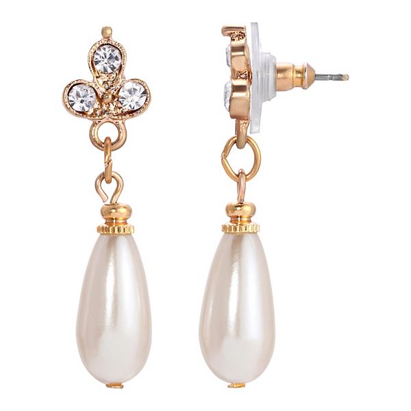 CD 26S DOUBLE PEARL ARROW STUD EARRINGS IN GOLD TONE METAL 631863 main image 1