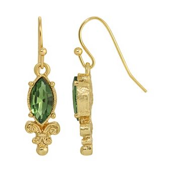 1928 Gold Tone With Green Navette Drop Earrings
