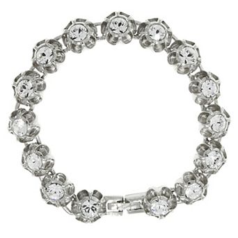1928 Silver Tone Crystal Flower Bracelet