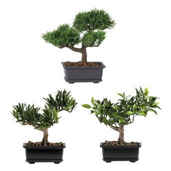 nearly natural 3 pc Silk Assorted Bonsai Tree Set