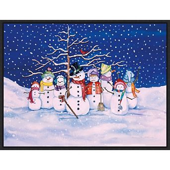 Amanti Art Snow Family Framed Canvas Wall Art