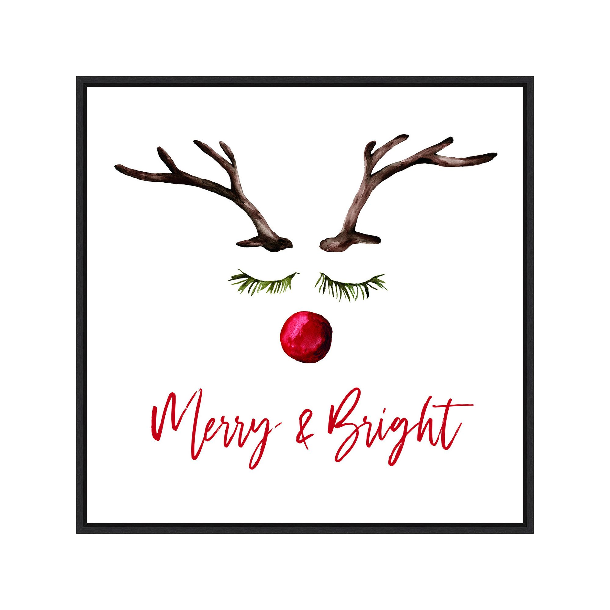 Amanti Art Reindeer Merry and Bright Framed Canvas Wall Art, Black