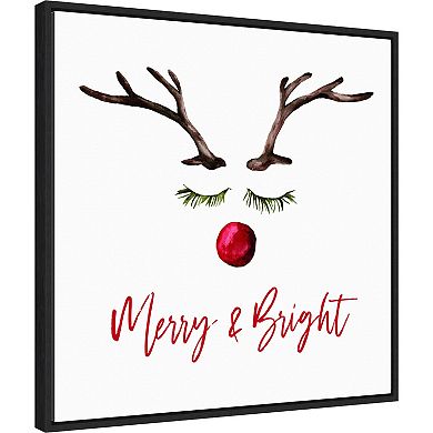 Amanti Art Reindeer Merry and Bright Framed Canvas Wall Art