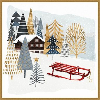 Amanti Art Christmas Chalet II Framed Canvas Wall Art