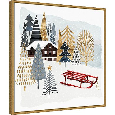 Amanti Art Christmas Chalet II Framed Canvas Wall Art