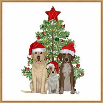 Amanti Art Christmas Dog Trio Tree Framed Canvas Wall Art