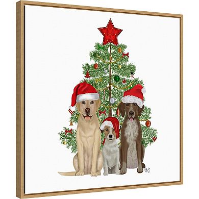 Amanti Art Christmas Dog Trio Tree Framed Canvas Wall Art