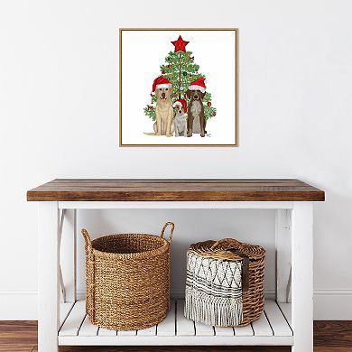 Amanti Art Christmas Dog Trio Tree Framed Canvas Wall Art