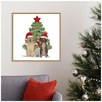 Amanti Art Christmas Dog Trio Tree Framed Canvas Wall Art