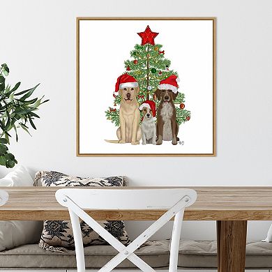 Amanti Art Christmas Dog Trio Tree Framed Canvas Wall Art