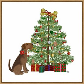 Amanti Art Christmas Dogs Tree Framed Canvas Wall Art