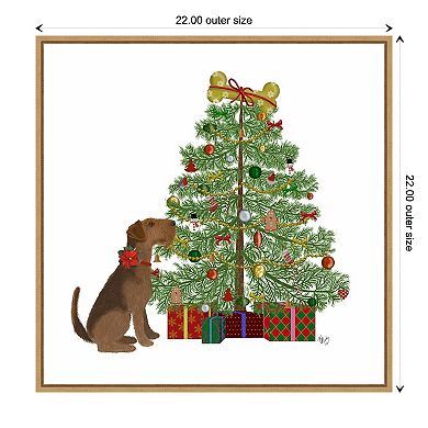 Amanti Art Christmas Dogs Tree Framed Canvas Wall Art