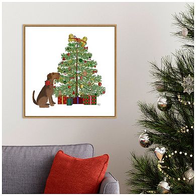 Amanti Art Christmas Dogs Tree Framed Canvas Wall Art