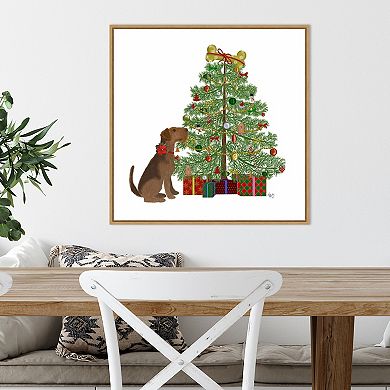 Amanti Art Christmas Dogs Tree Framed Canvas Wall Art