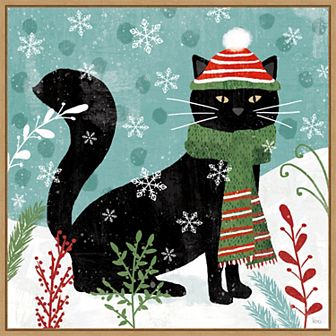 Amanti Art Purrfect Holiday II Cat Framed Canvas Wall Art