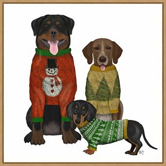 Amanti Art Christmas Dog Ugly Sweater Framed Canvas Wall Art