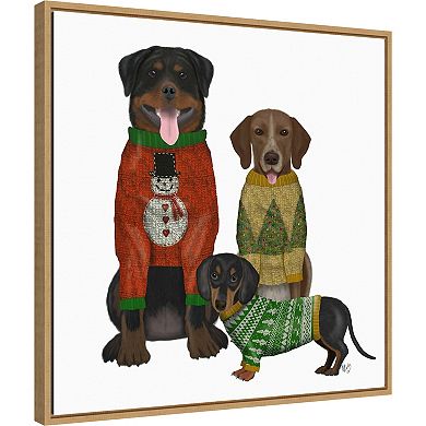 Amanti Art Christmas Dog Ugly Sweater Framed Canvas Wall Art
