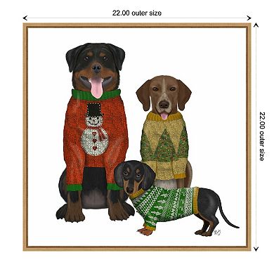 Amanti Art Christmas Dog Ugly Sweater Framed Canvas Wall Art