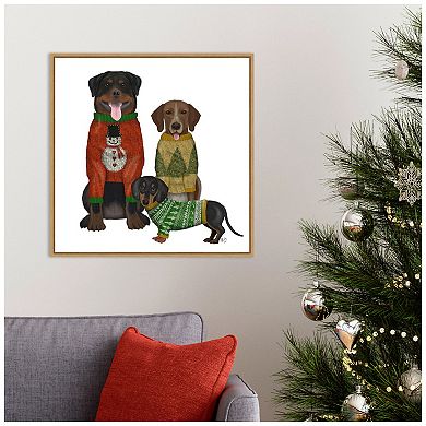 Amanti Art Christmas Dog Ugly Sweater Framed Canvas Wall Art