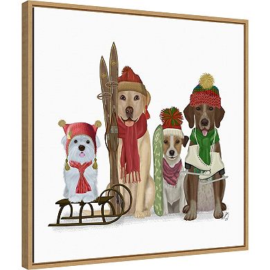 Amanti Art Christmas Dogs Sports Fans Framed Canvas Wall Art