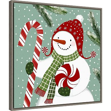 Amanti Art Peppermint Snowman II Framed Canvas Wall Art