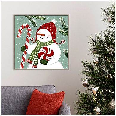 Amanti Art Peppermint Snowman II Framed Canvas Wall Art