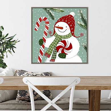 Amanti Art Peppermint Snowman II Framed Canvas Wall Art